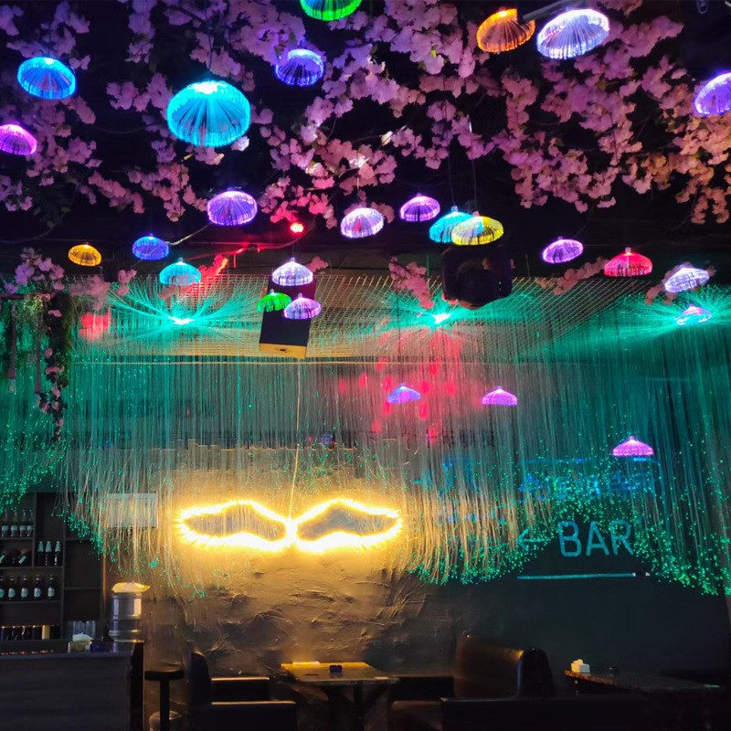 水母光纤灯音乐餐厅酒吧台走廊创意个F性七彩变色装饰小吊灯网红