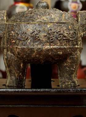 中式普洱工艺茶鼎摆件创意茶雕办公室桌面酒柜装饰品商务开业礼品