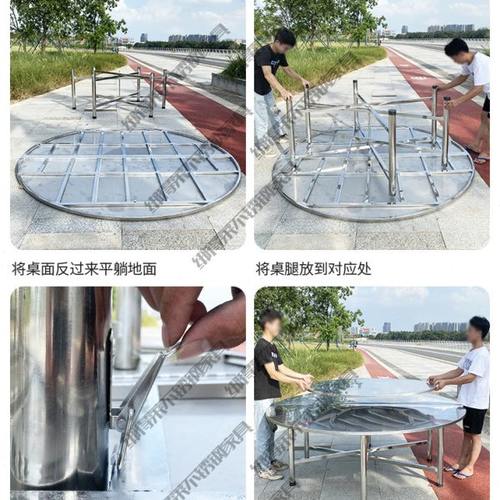 不锈钢加厚大圆桌子酒店餐厅圆形桌圆台桌折叠餐桌大排档吃饭圆桌