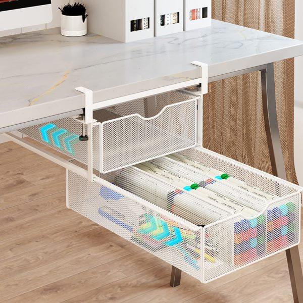 桌子下抽屉置物架办公桌底边抽拉收纳盒隐藏式挂篮书桌面工位神器