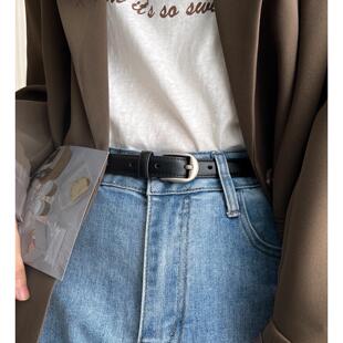 高级感牛仔裤女士皮带女款2024新款黑色真皮腰带女装饰裤带时尚潮