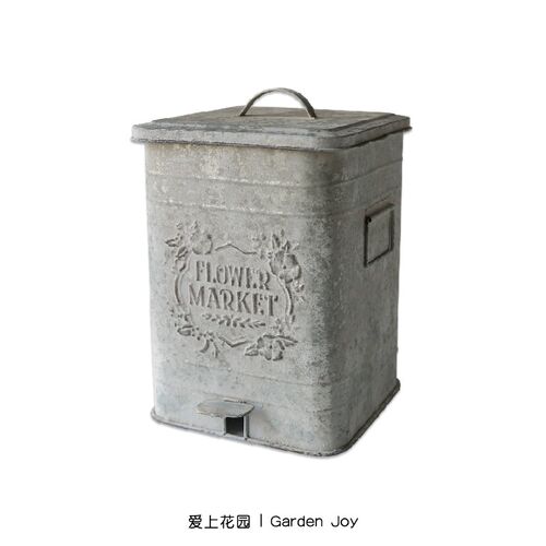 爱上花园丨园艺杂货 花园庭院装饰摆件 铁皮FLOWER MARKET垃圾桶
