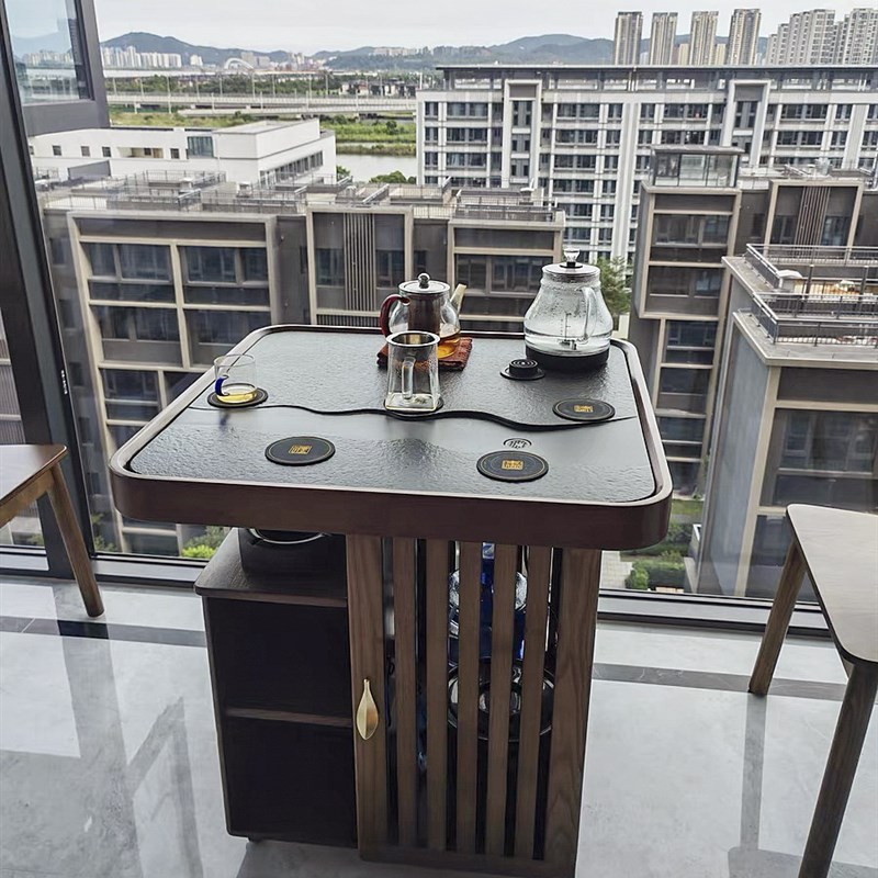 阳台小茶桌椅新中式黑胡桃实木茶B几简约现代家用泡茶极简禅意茶