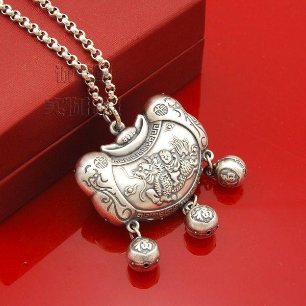 麒麟足银饰品婴儿长命锁小孩满月礼品儿童礼物宝宝银锁包邮