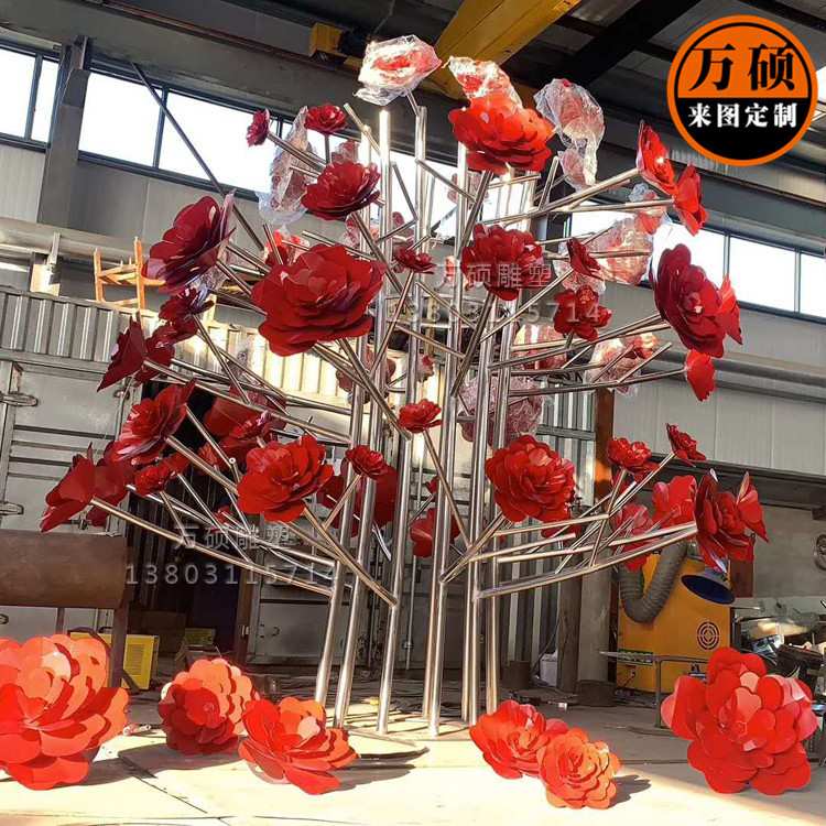 不锈钢金属花朵树雕塑 园林景观广场雕塑装饰 铁树开花雕塑厂家