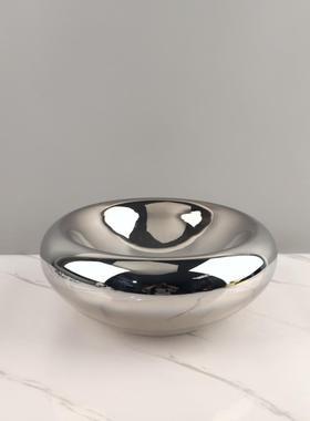 摆现楼代简约电镀玻璃圆形盘艺XLN术件客厅酒店茶果几售处家居装