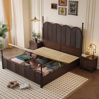 法式轻奢全实木1米5床代收纳现简约YSS中古家床用卧室1米8双人婚