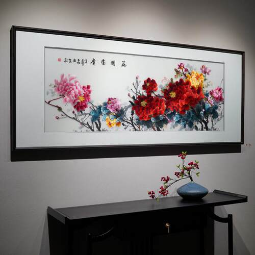 新中现代沙简约大气牡丹图刺手工苏绣绣发背20210609景电视墙客厅