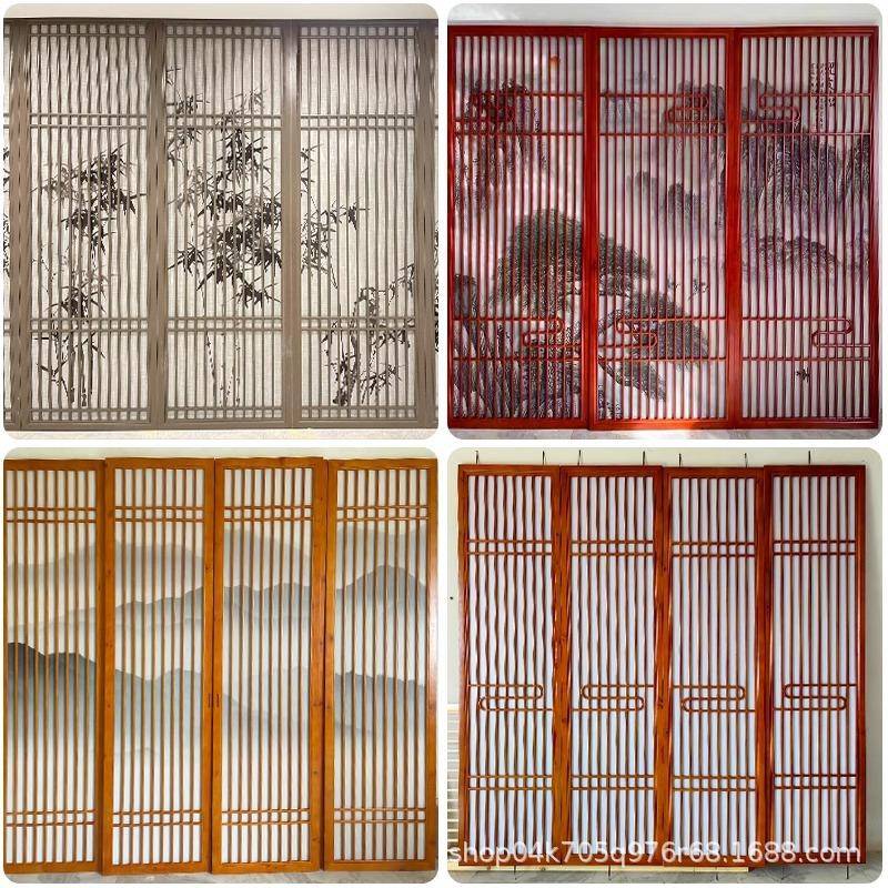 新中式格纱画屏风隔门断实木格栅空花格D-001纱花画客厅入户对玄