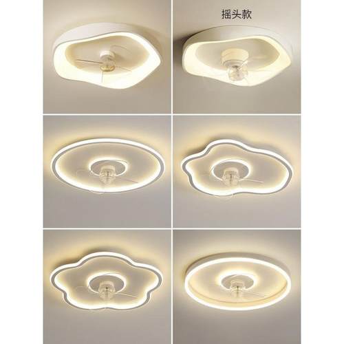 L饭ED风扇灯卧室现代简约静音电扇灯智一体餐厅45厅能儿房童吸顶