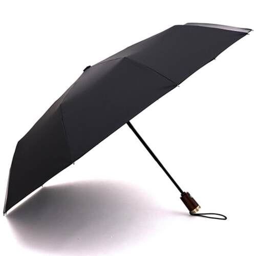 德国新款146晴十骨加固伞防风黑胶防晒三折全自动雨古木柄复男女
