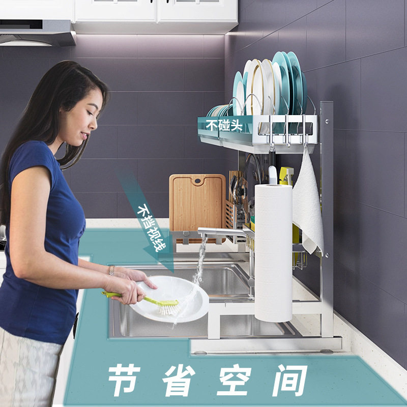 304不锈钢厨房置物架用品 家用简约厨房碗碟收纳架沥水架水槽架子