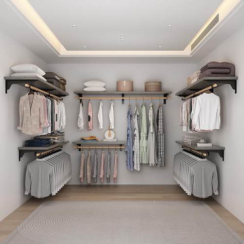 帽间卧室步入式放衣橱开实木衣柜储物砌间收纳衣架墙衣柜衣QBH服