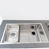 304拉丝不锈钢台下水槽 黄河湾侧孔加厚洗菜池带沥水篮家用大单槽