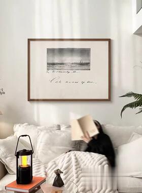 远山》法式复古黑风景餐关厅装饰画中古风素白描艺术客厅玄SN0512