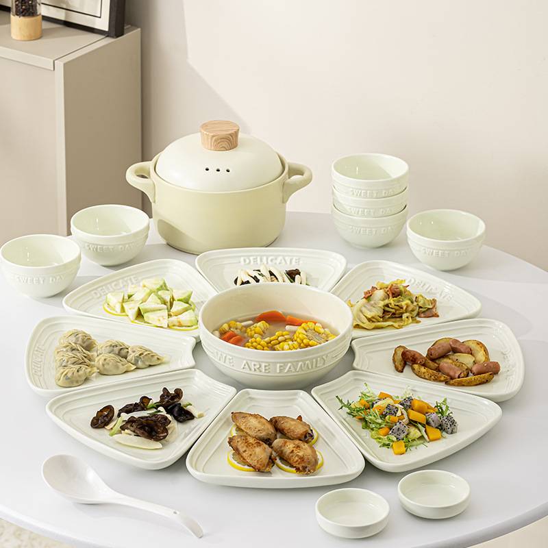 年夜饭拼盘餐具套装组合松露白碗碟家用团圆摆盘圆桌扇形盘子菜盘