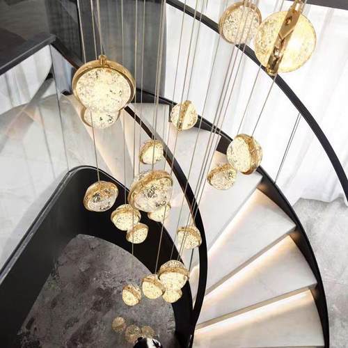 f式转楼复梯长吊灯现代轻奢气泡水晶球简约跃层吊灯旋lot805公寓