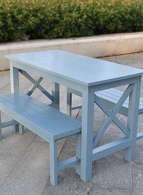 阳台实木闲椅蓝色户休外花园靠背椅别墅院人三花庭店乡村732街道