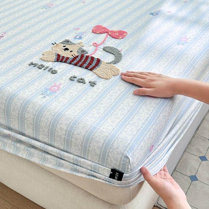 毛绣纯棉层纱床笠单件全棉儿童床巾单罩席梦思床垫双KZ－2165保护,床上用品,床裙,淘宝优惠券,粉丝福利购,淘宝优惠卷