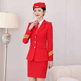 包邮新款红色鼓乐队服装女空姐广场舞制服套装高档洋气新款时尚一