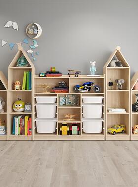 9W绘儿书架童25855实堡木收纳柜绘本架城书柜置物宝宝收纳架组合