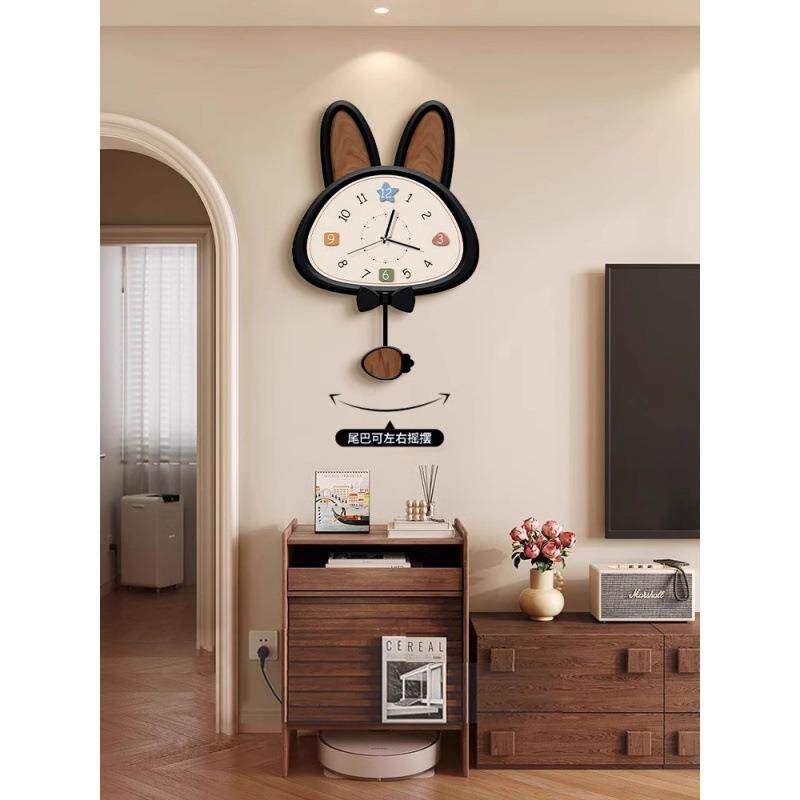 式中古风客厅FTW表时挂钟猫咪餐桌钟挂墙静音意免打创孔2法025款