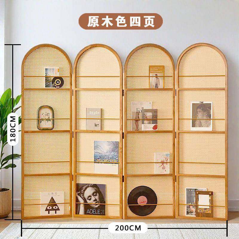 9685志书民架折杂屏藤编屏隔断客厅实木折叠可移动小户型遮挡入户