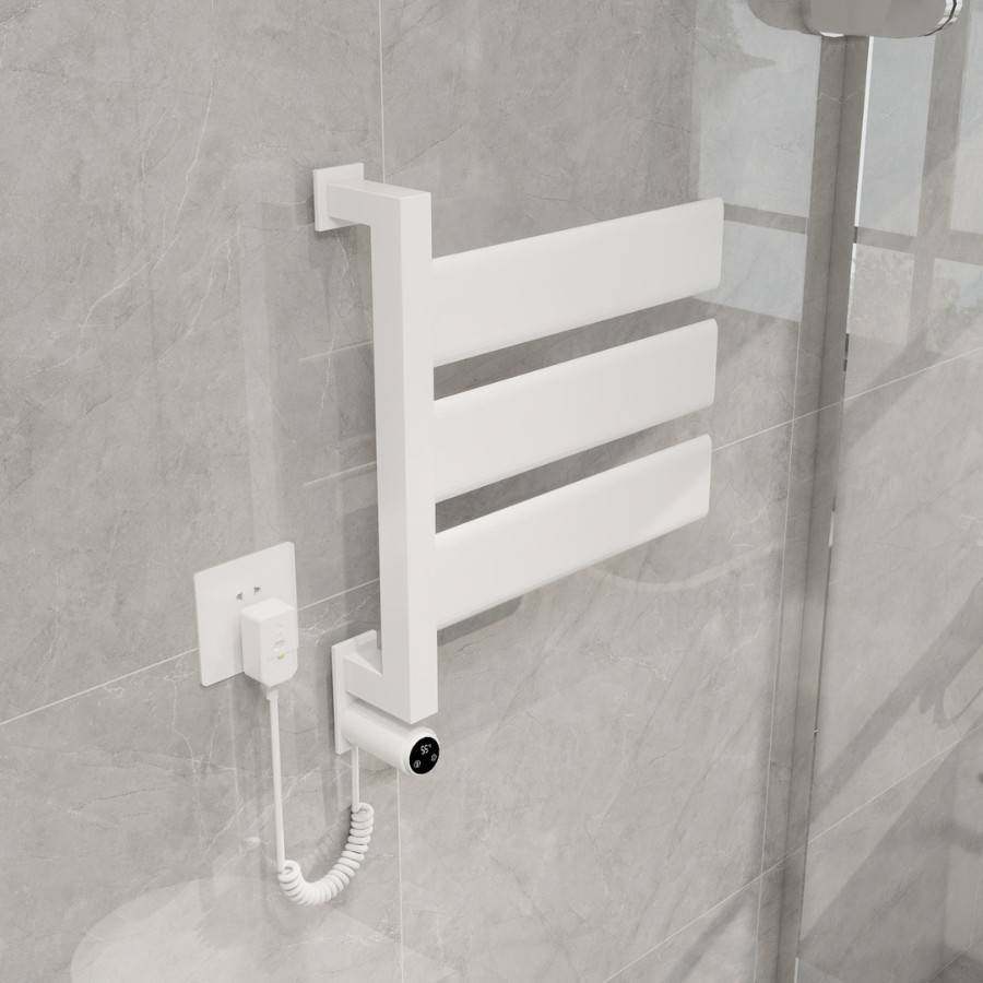 跨境智能太空铝电热毛巾架整机加热烘干免打孔浴室不锈钢置物架