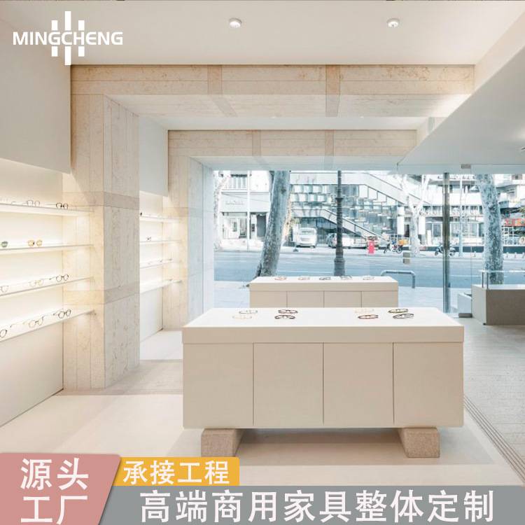 简约眼镜中岛柜木质商用精品墨镜展台墙壁带灯太阳眼镜展示柜设计