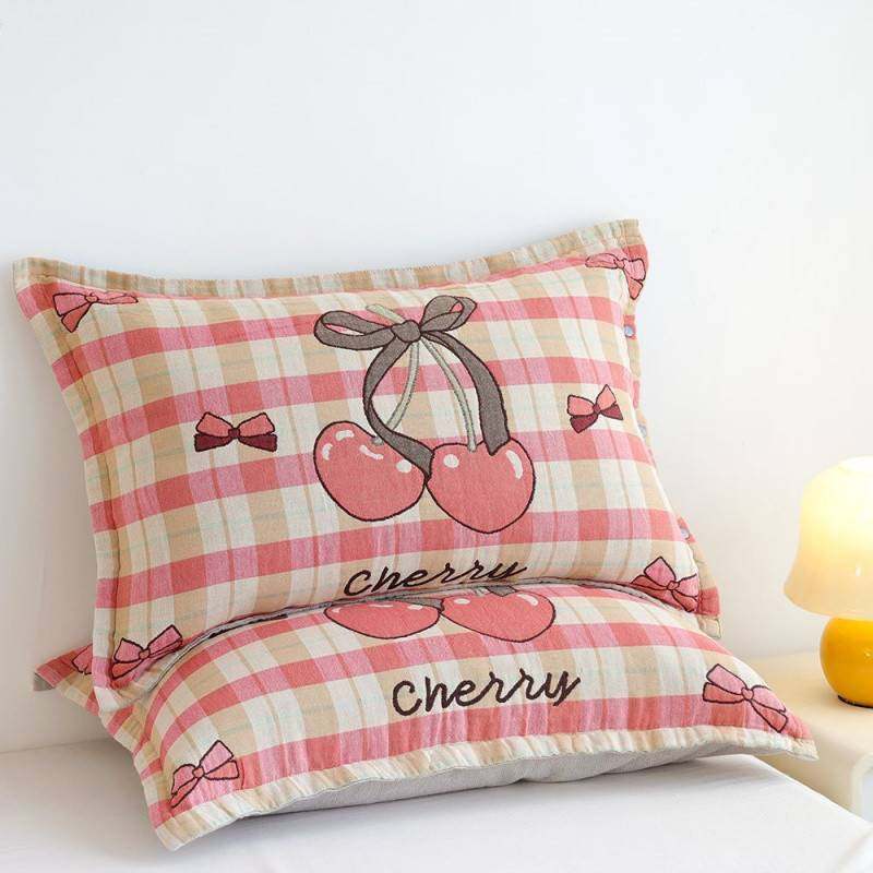 按扣全包纯棉纱布枕套一对装高挡卡通可爱柔软情侣加厚全棉枕头套