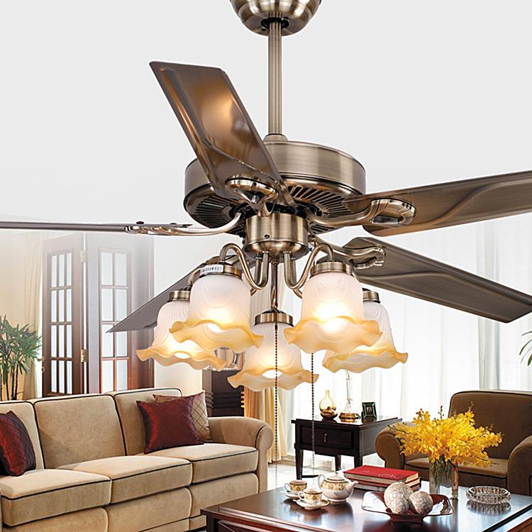 古铜五餐吊扇灯简约气时尚2079厅风扇灯铁叶客厅灯欧式灯大仿古吊