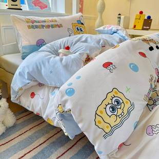 亲肤水洗棉学生三件套大版双面印花被套三件套冬季加厚被单四件套