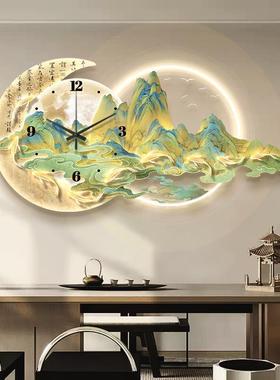 千里江山鱼图钟表挂墙餐厅装饰画2025新款挂钟宋代美学客厅挂画