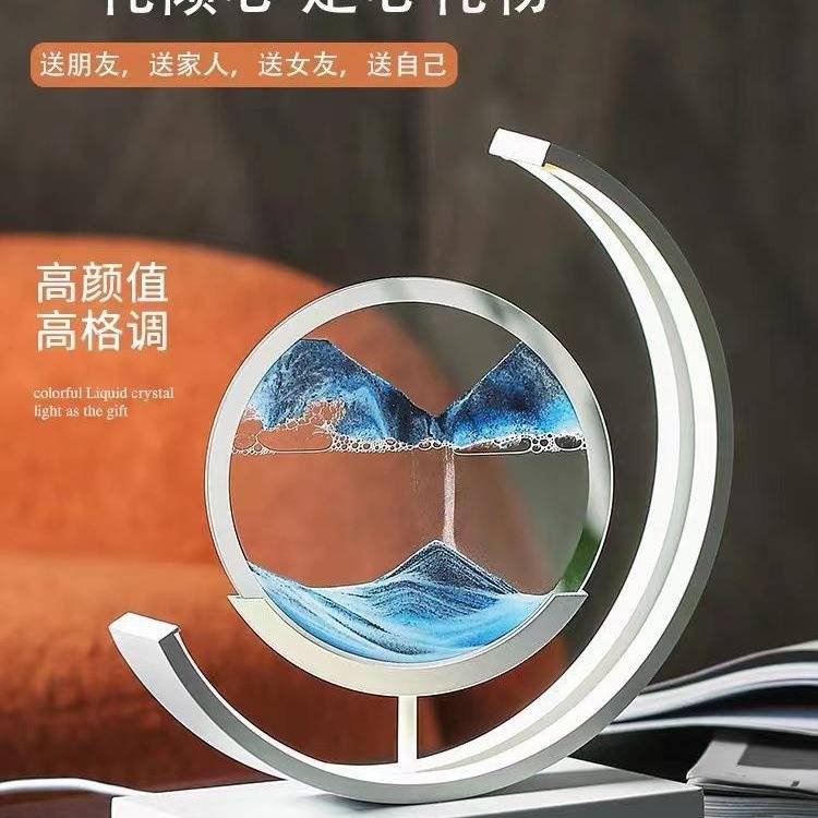 国风山水流沙画摆件创意沙漏办公桌客厅卧室轻奢灯家居酒柜装饰品图片