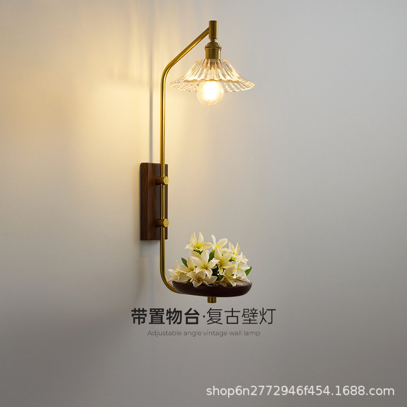 中古实木壁灯卧室楼梯客厅走廊过道阳台置物民宿法式复古墙壁灯