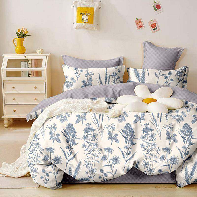 田园四季款床单四件套加厚水洗棉被套学宿舍单人床三件套双人被罩