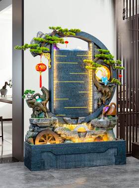 中式山水水幕墙假山流水喷泉屏风庭院装饰大厅入户造景落地大摆件