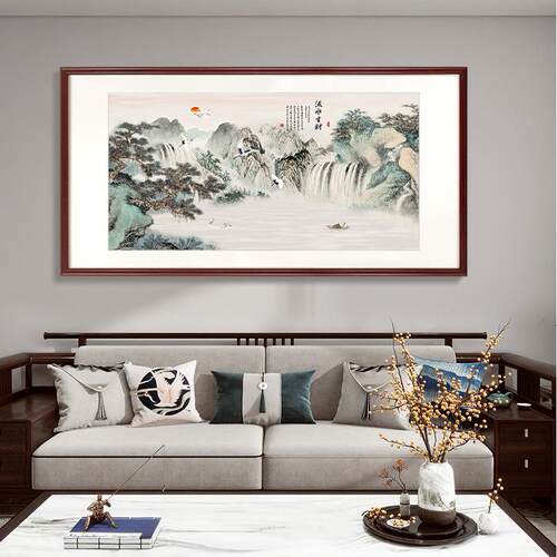 《流水生财》新中式客厅装饰画玄关走廊国风壁画书房茶室山水挂画