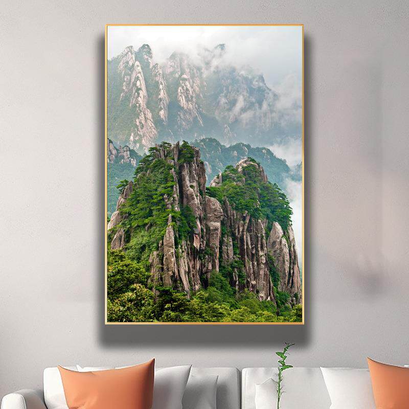 招财靠山图有山无水竖版黄山风景画客厅办公室挂画大山高山玄关画