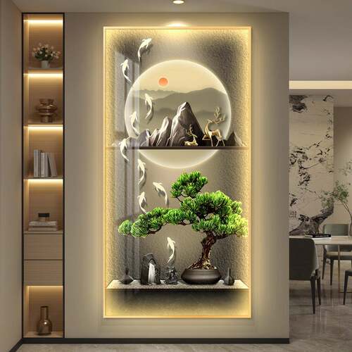 流水生财led带灯入户玄关装饰画简约现代挂画壁画走廊过道家居