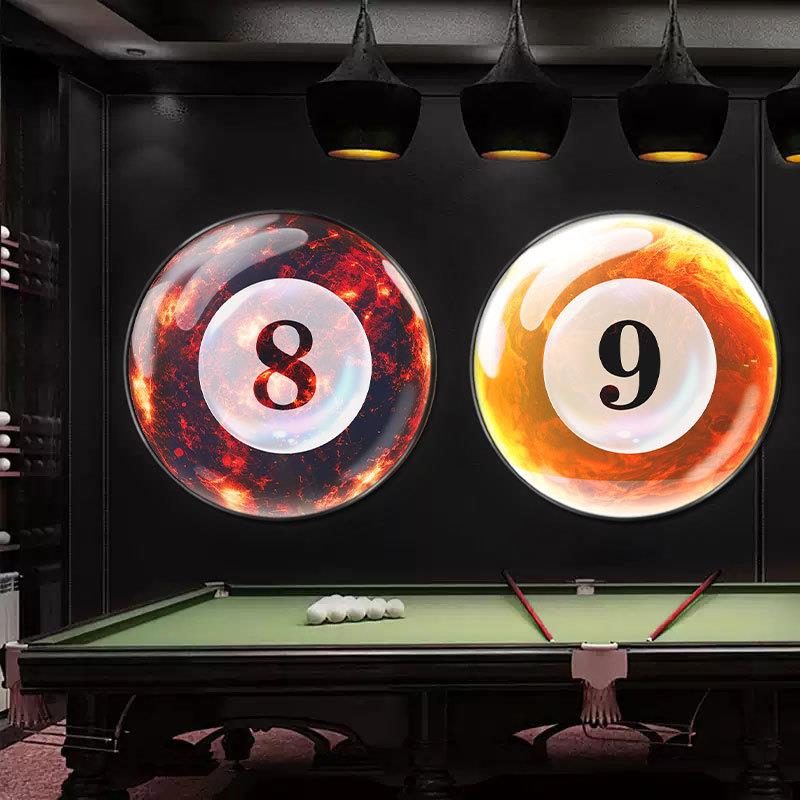台球厅装饰画桌球室led氛围灯挂画棋牌球俱乐部墙面黑八发光画