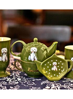 英国harrods哈罗斯陶瓷杯马克杯情侣杯茶壶茶包碟西高地圆碟套装