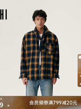 【明星同款】USHI悠时衬衫男2026春季衬衣外套复古格子上衣男装