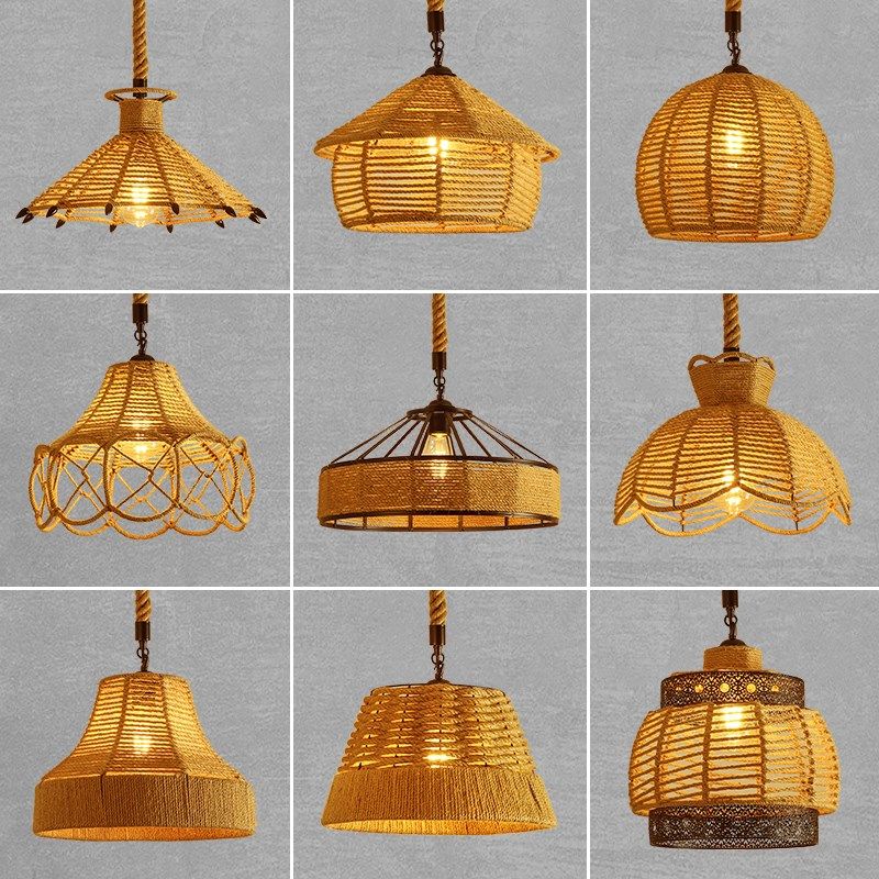 复古风麻绳吊灯创j意个性餐厅饭店大排档咖啡吧台怀旧灯罩店铺商