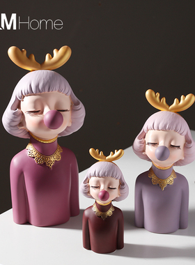 可爱吹泡泡女孩轻奢风摆件创w意家居客厅装饰品电视柜摆设生日礼