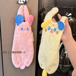 可爱小狗擦手巾挂式超强吸水加厚不发臭卫生间趣味儿童小手帕毛巾