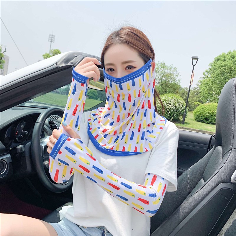 【新赛琦】开车护颈冰袖防u晒面罩袖套全脸面纱女口罩遮脸冰丝护