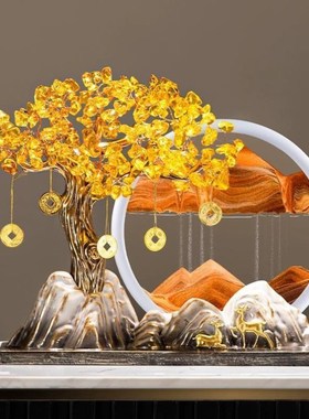 树招财摆件f流沙画客厅办公室装饰乔迁之喜搬家开业礼物