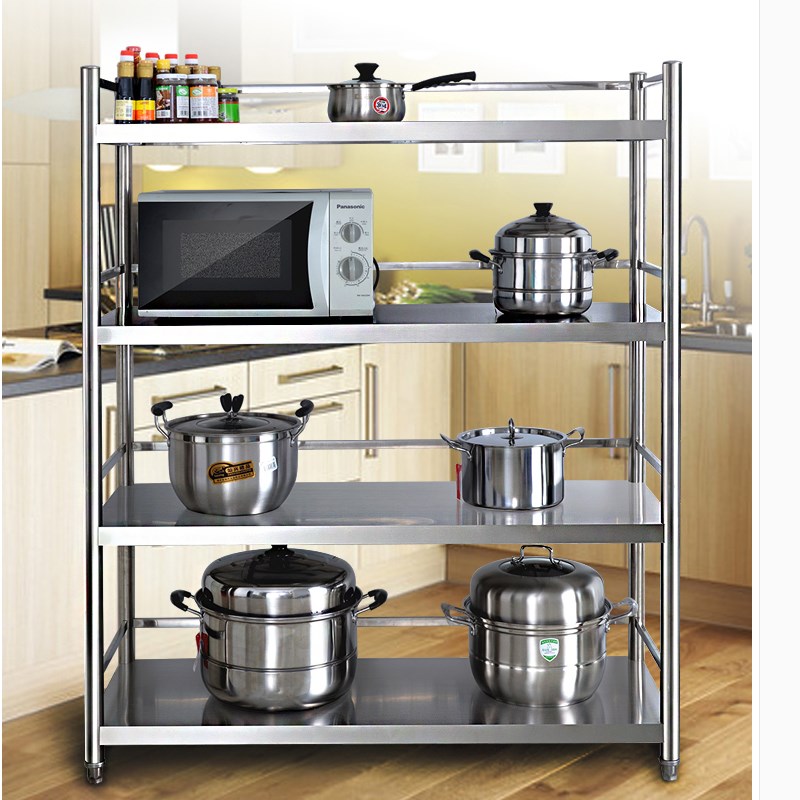 货架厨房置e物架不锈钢家用微波炉菜放锅架子收纳储物架落地多层