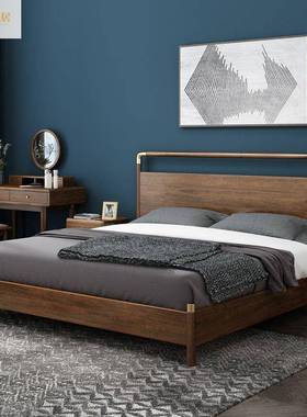 轻奢新中QNC款实木床8胡桃木双人床.简约1.5.1床2米现主卧家用代